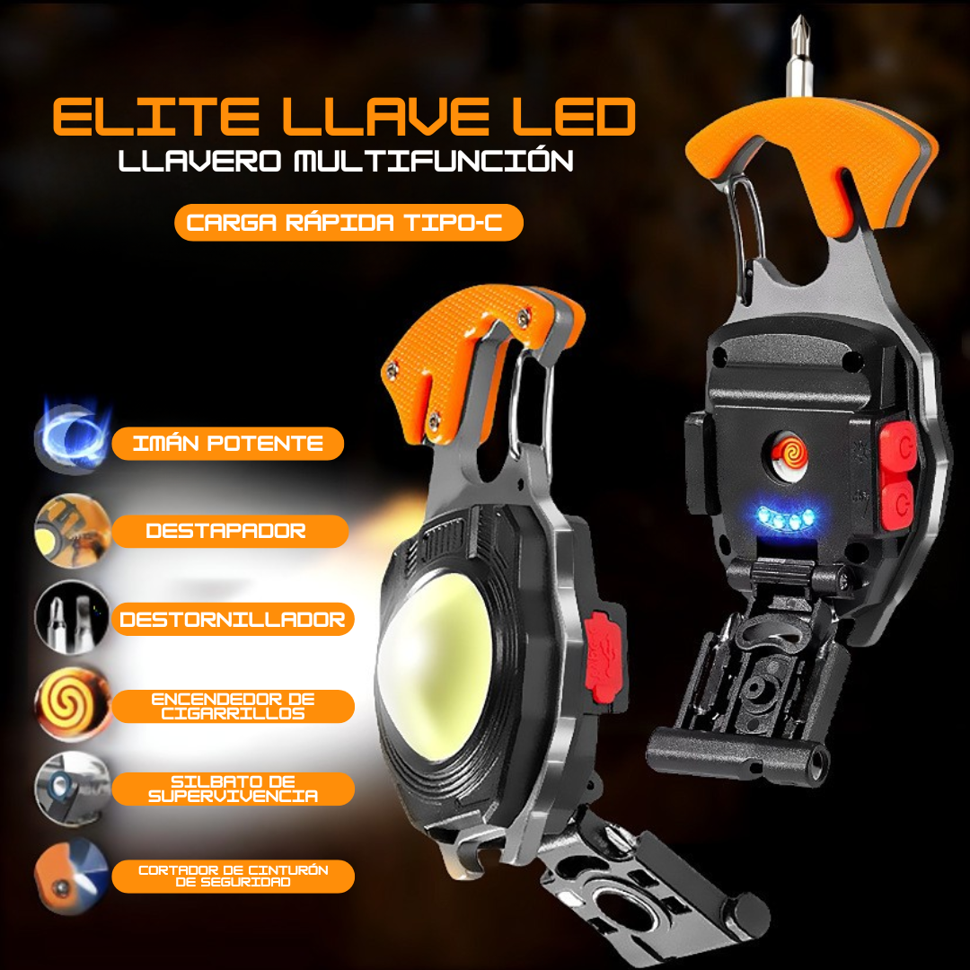 ELITE LLAVE LED🔑🔦🔥 llavero multifunción con linterna, encendedor, cortador, llaves extra, imán y silbato