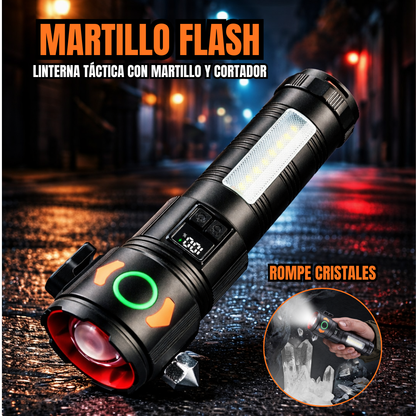 LINTERNA TÁCTICA RECARGABLE CON MARTILLO INTEGRADO