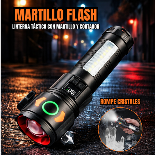 LINTERNA TÁCTICA RECARGABLE CON MARTILLO INTEGRADO