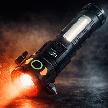 LINTERNA TÁCTICA RECARGABLE CON MARTILLO INTEGRADO