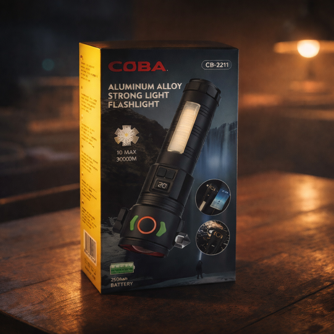 LINTERNA TÁCTICA RECARGABLE CON MARTILLO INTEGRADO