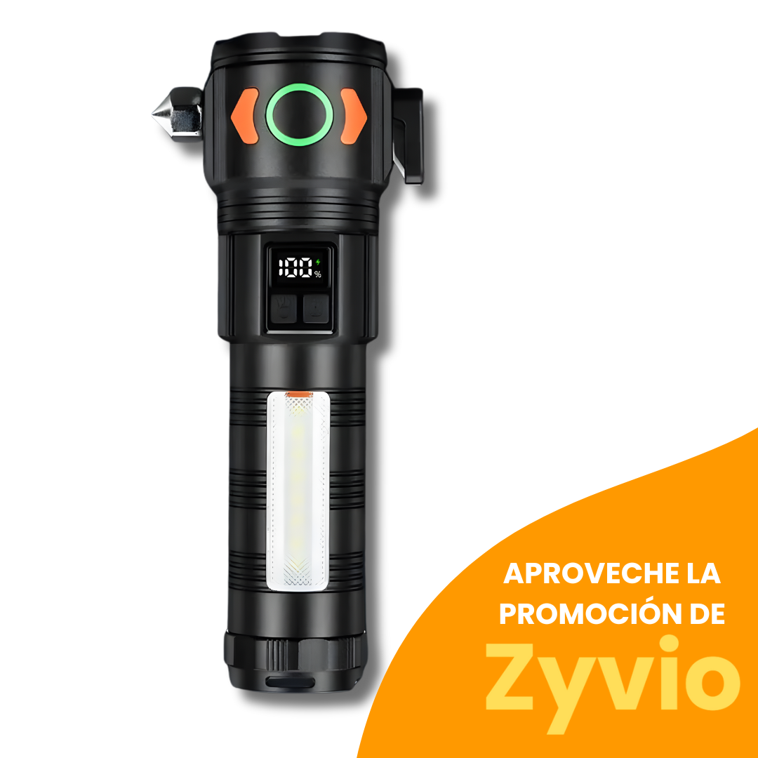 LINTERNA TÁCTICA RECARGABLE CON MARTILLO INTEGRADO