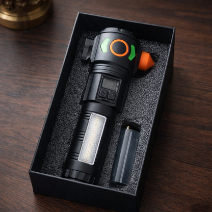 LINTERNA TÁCTICA RECARGABLE CON MARTILLO INTEGRADO