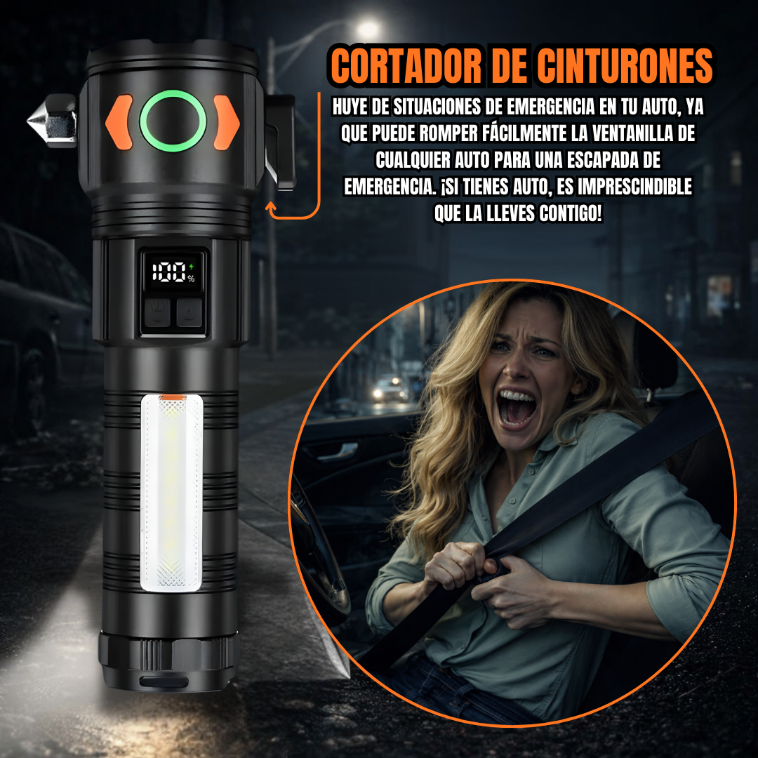 LINTERNA TÁCTICA RECARGABLE CON MARTILLO INTEGRADO