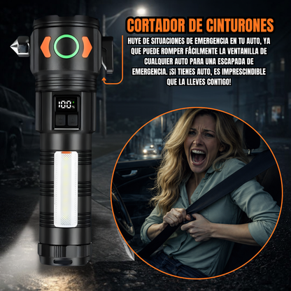 LINTERNA TÁCTICA RECARGABLE CON MARTILLO INTEGRADO